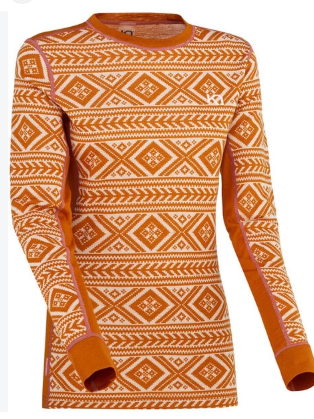 Kari Traa Floke Long Sleeve Base Layer Gold Rust Wool Top size medium